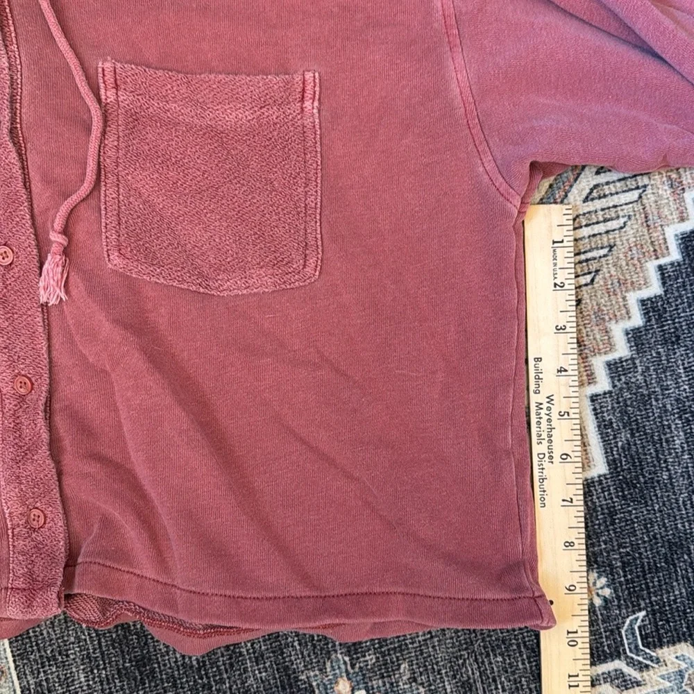 American Eagle Cropped Oversized Button-Up Hoodie Faded Pink/Red Size Large - Picture 9 of 11